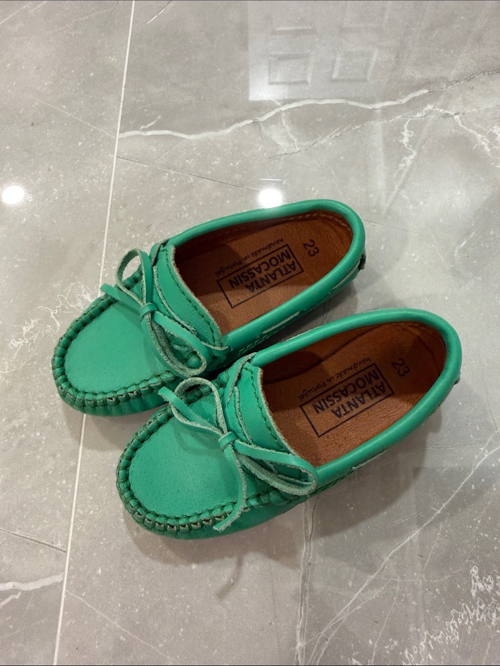 Kids Mint Green Moccasins with Bow - Altaniva